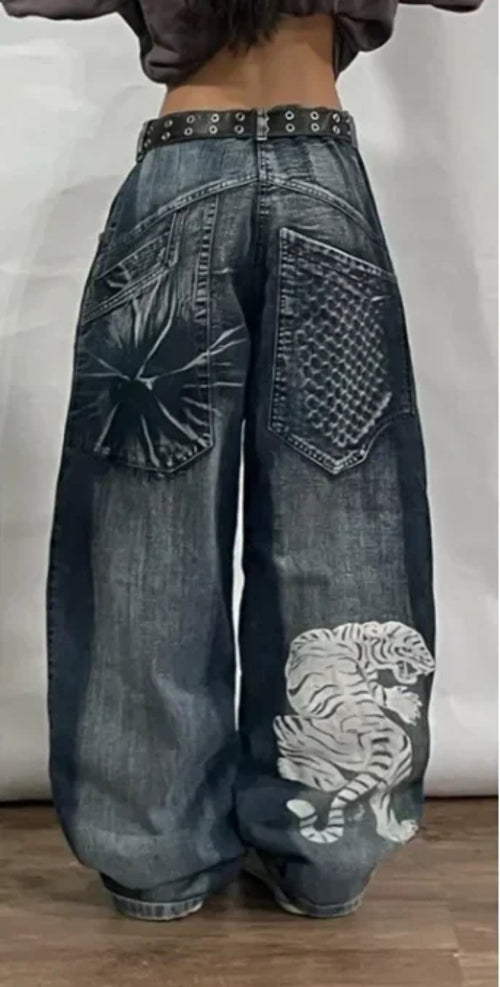 2024 New American Harajuku Retro Straight High Waist Y2K Street Style