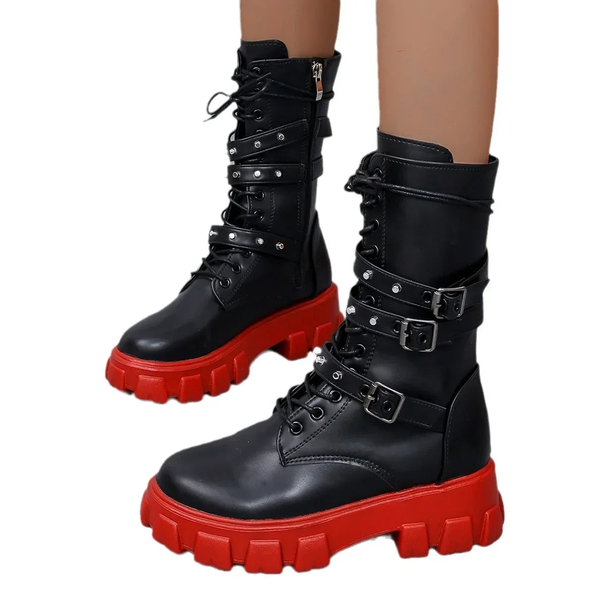 Luxury Brand Woman Boots  Winter New Pu Leather Platform Fashion Lace