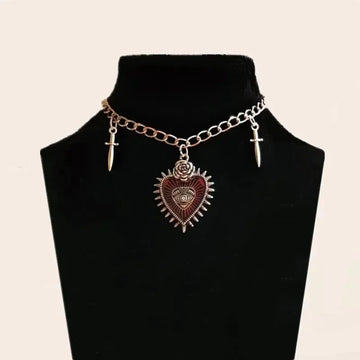 Goth Gothic Peach Heart Flower Sword Eye Cross Pendant Choker Chain