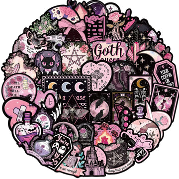 10/50pcs Dark Pink Gothic Magic Horror Skull Stickers Aesthetic Goth