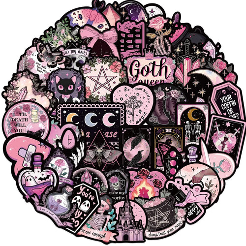 10/50pcs Dark Pink Gothic Magic Horror Skull Stickers Aesthetic Goth