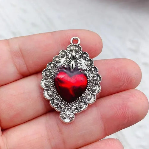 10pcs Mixed Silver Plated Enamel New Gothic Style Sacred Heart Alloy