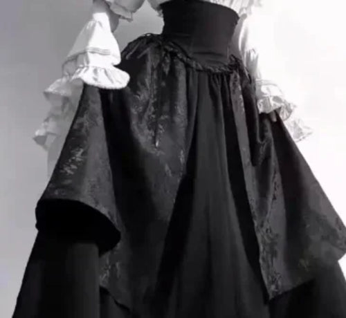 Gothic Shirt Y2k Top Lolita Girls Ruffle Umbrella Skirt High Waist