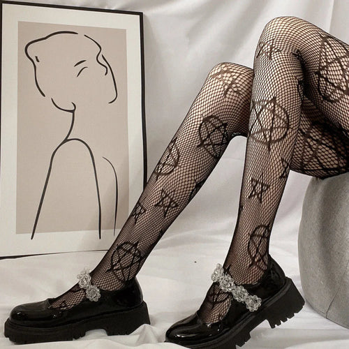 Skull Fishnet Stocking Women's Hollow Garter Bat Gothic Dark Mesh