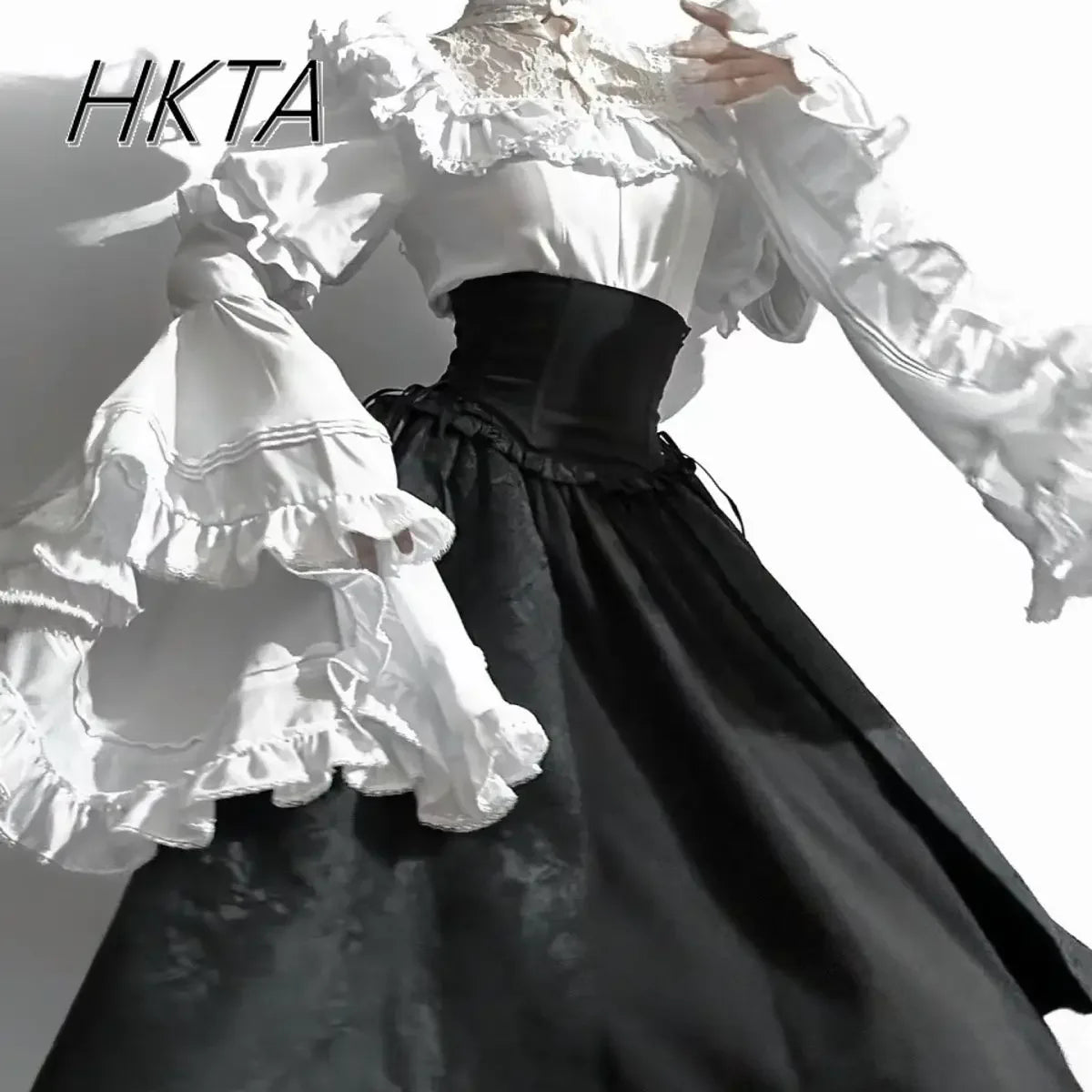 Gothic Shirt Y2k Top Lolita Girls Ruffle Umbrella Skirt High Waist