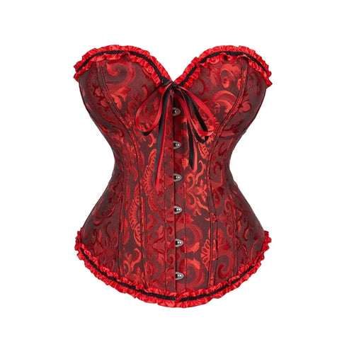 BurVogue Women Lace Up Sexy Floral  Boned Corset Overbust Body Shaper