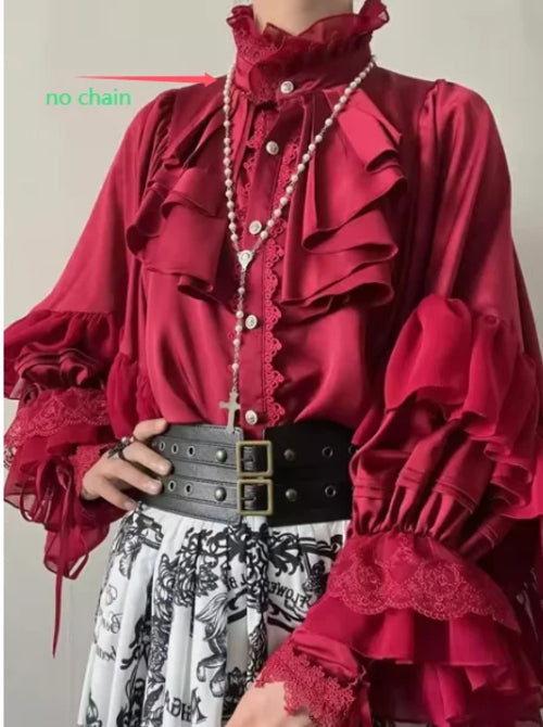 Gothic Shirt Y2k Top Lolita Girls Ruffle Umbrella Skirt High Waist