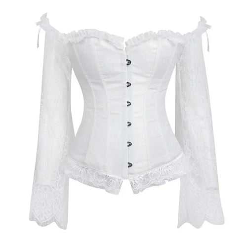 Corset Top Women Sexy Overbust Bustier with Off Shoulder Long Sleeves
