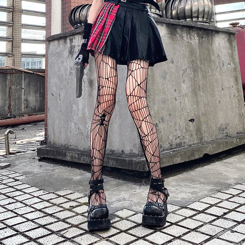 Skull Fishnet Stocking Women's Hollow Garter Bat Gothic Dark Mesh