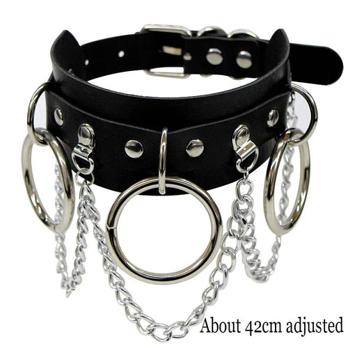 Woman Black Punk Choker Collar Necklace Sexy PU Leather Heart Lock Key