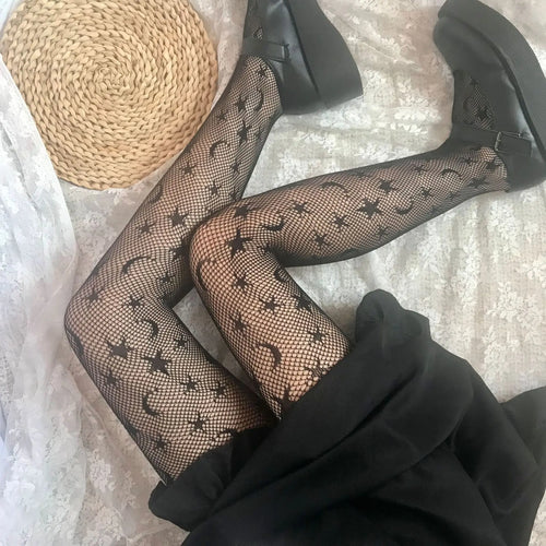 Skull Fishnet Stocking Women's Hollow Garter Bat Gothic Dark Mesh
