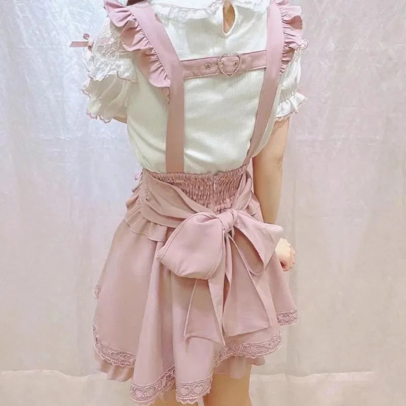 Japanese Gothic Lolita Ribbon Short Suspender plaid Skirt Girls Sweet