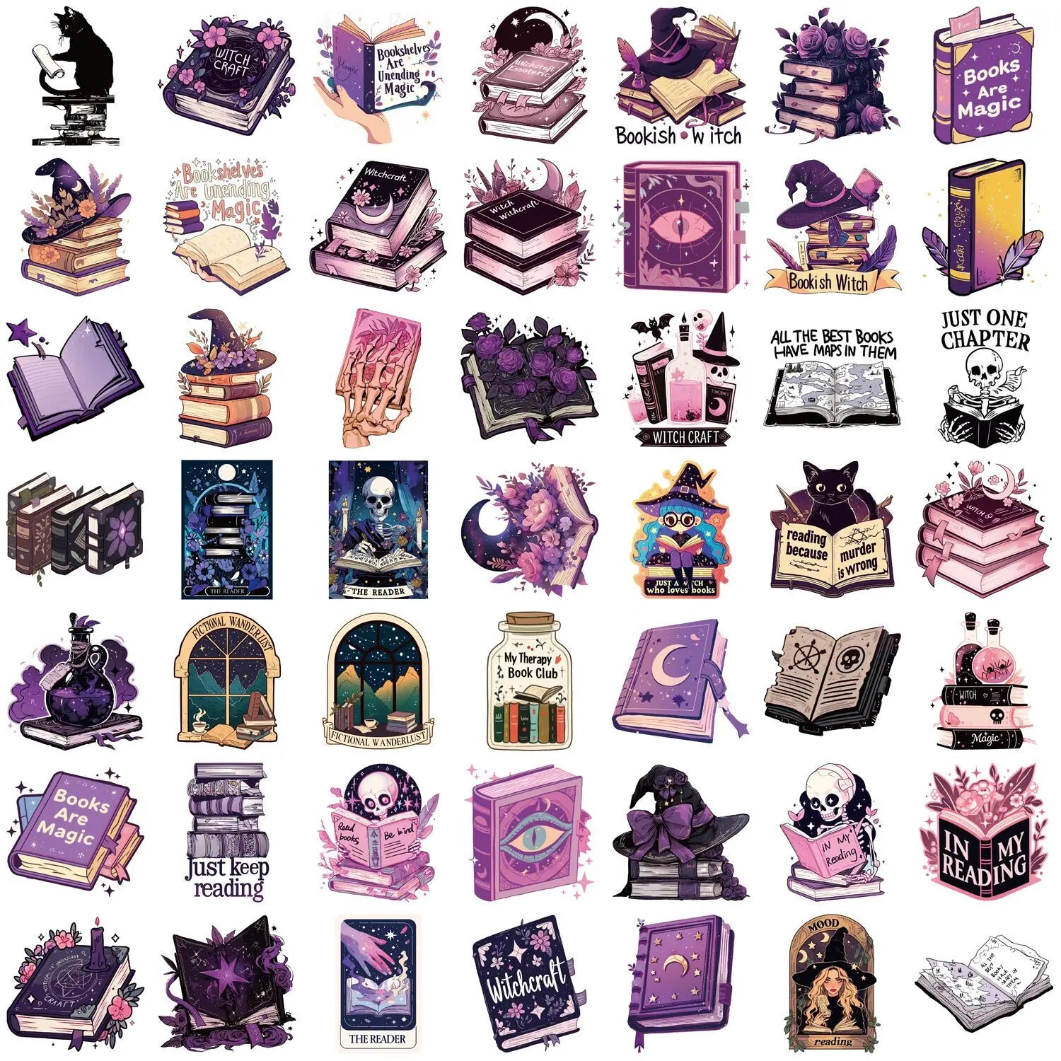 10/50pcs Purple Gothic Witch Bookish Stickers Smutty Dark Romance