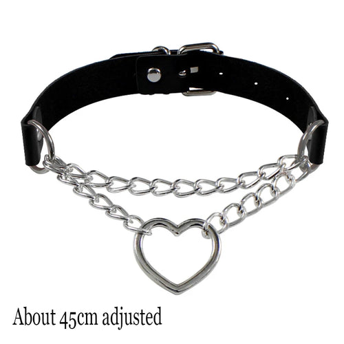 Woman Black Punk Choker Collar Necklace Sexy PU Leather Heart Lock Key