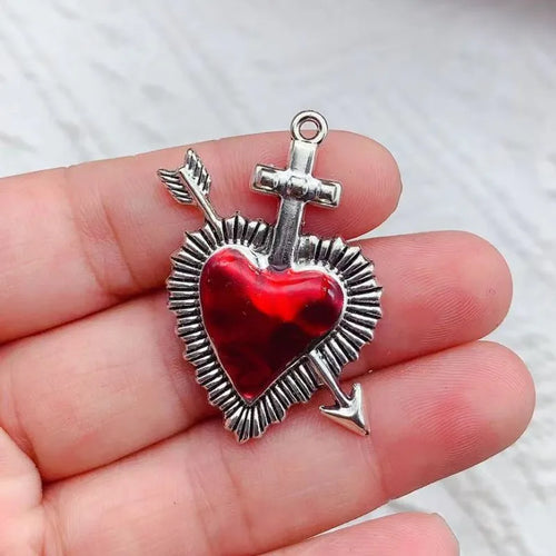10pcs Mixed Silver Plated Enamel New Gothic Style Sacred Heart Alloy