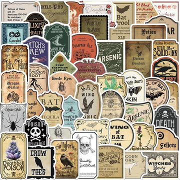 50PCS Halloween Retro Horror Gothic Witch Graffiti Potion Label