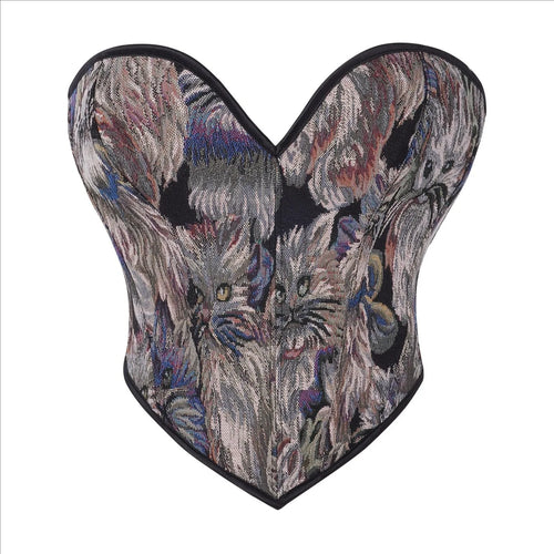 Sexy Women Overbust Corsets Crop Tops Golden Printed Bustiers Lace Up