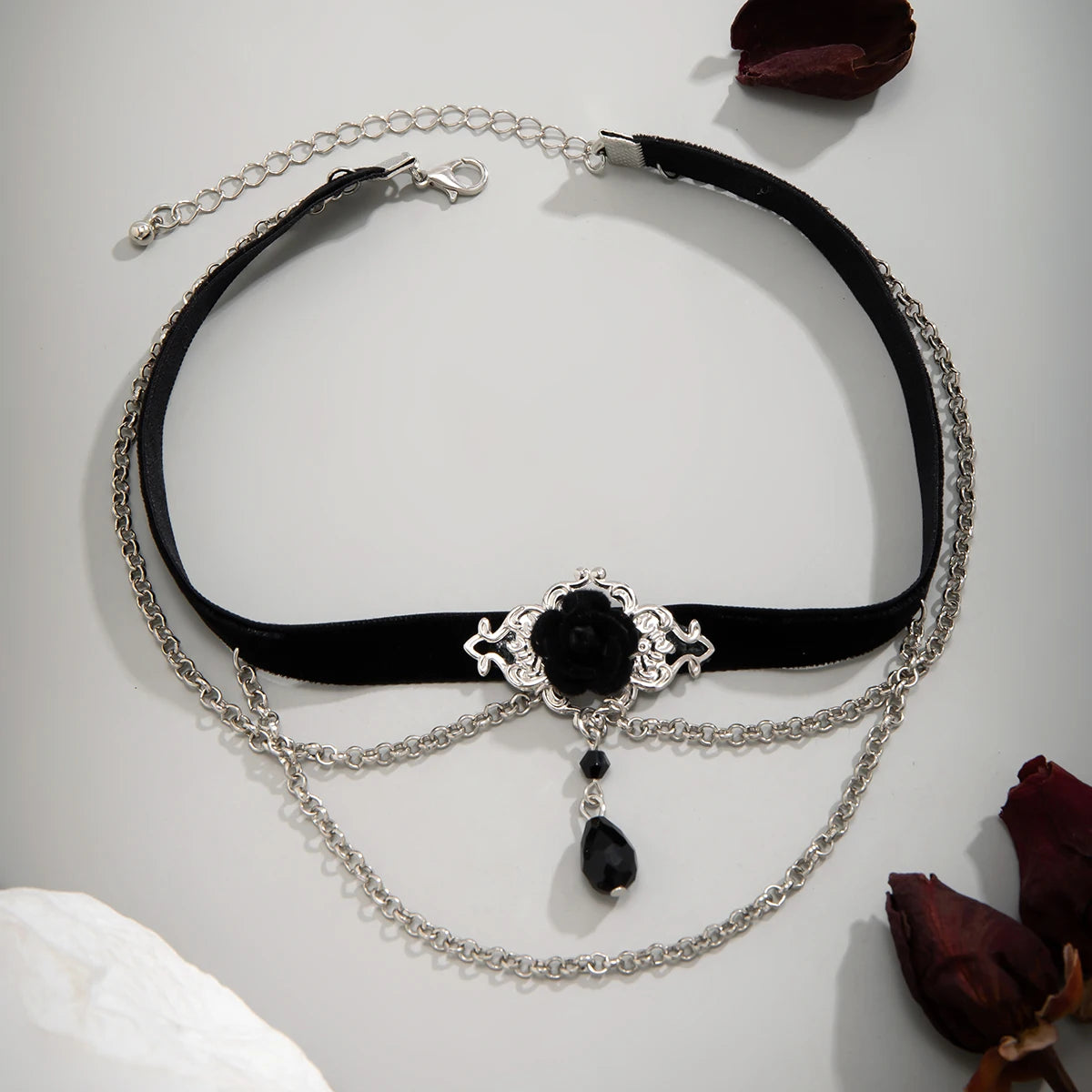 PuRui Punk Black Cotton Rope Choker for Women Link Chain Tassel