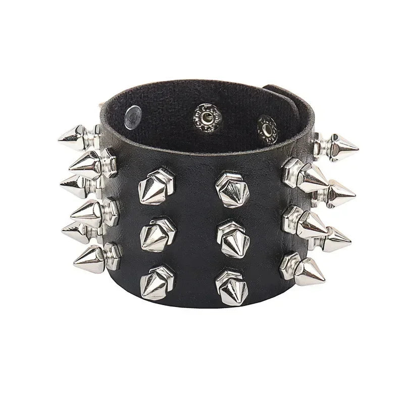 2024 New PU Leather Studded Bracelet Punk Bracelet Adjustable Goth