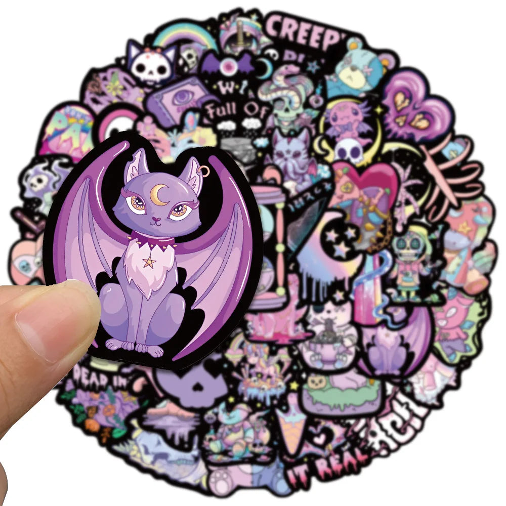 56pcs Creepy Cute Darkness Gothic Cartoon Skulls Stickers For Laptop