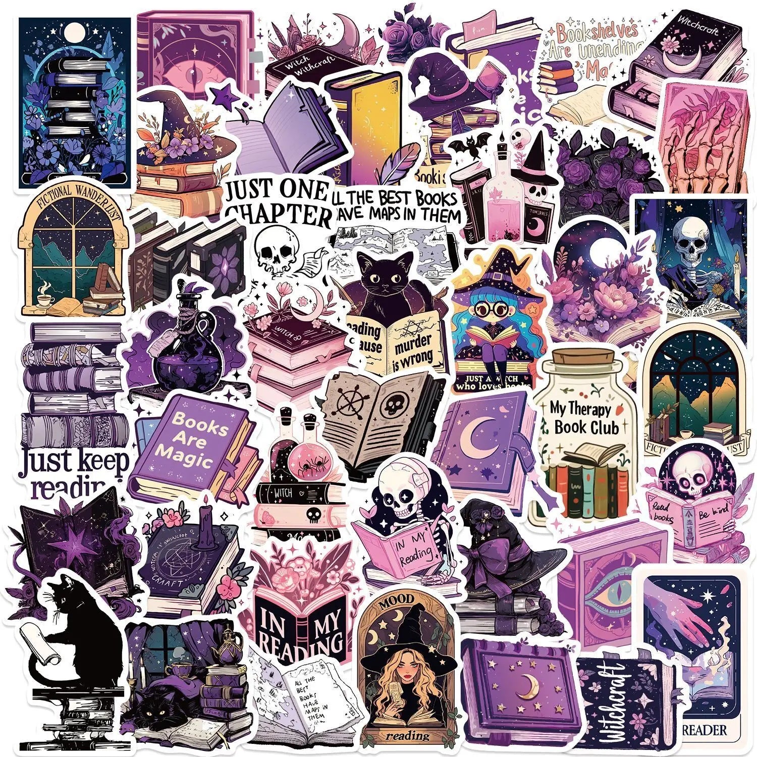 10/50pcs Purple Gothic Witch Bookish Stickers Smutty Dark Romance