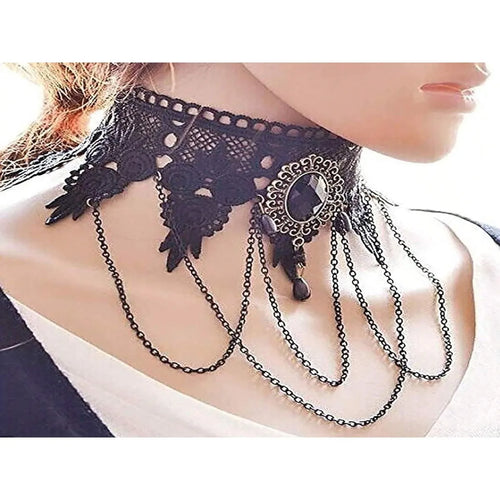 New Sexy Gothic Chokers Crystal Black Lace Neck Choker Necklace