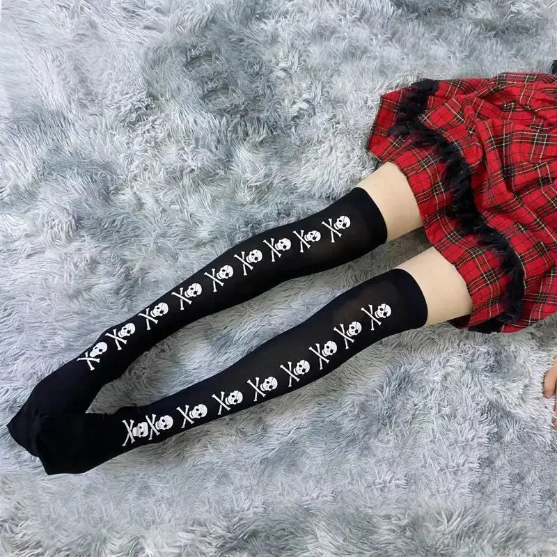 Skull Bat Gothic Dark Long Sexy Stockings Women spider Harajuku Emo