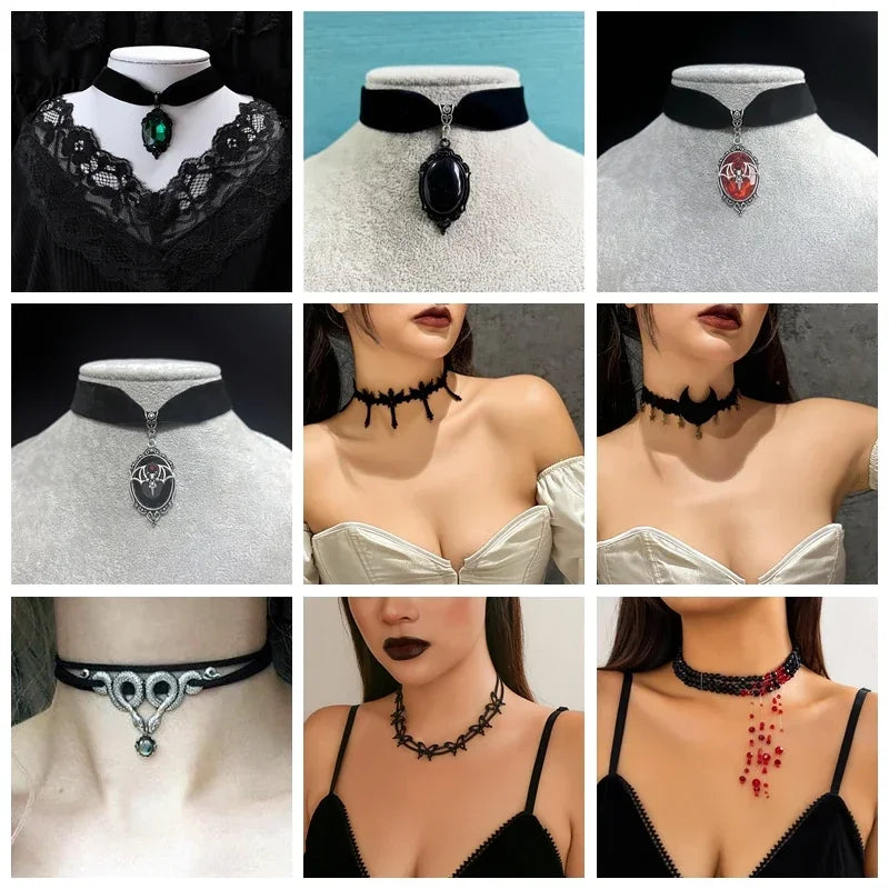Punk Goth Black Velvet Choker Necklaces Gothic Style Rope Women Neck