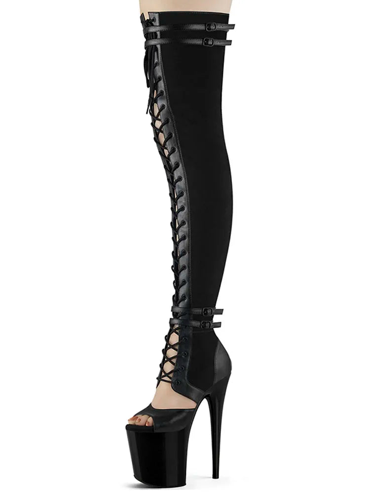 20cm Gothic Red Women's Exotic Dancer Thin Heels Platform Boots