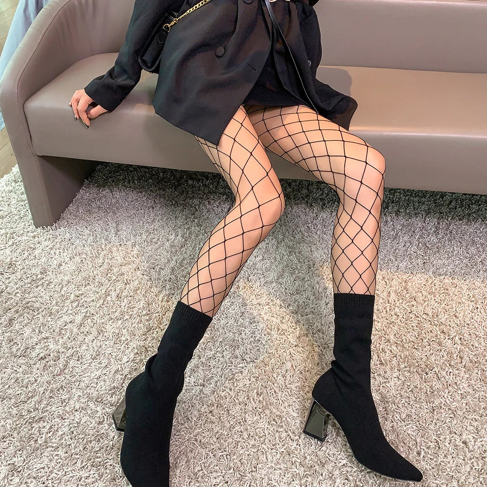 Y2k Fashion Gothic Flower Hollow Out Sexy Pantyhose Women Fishnet