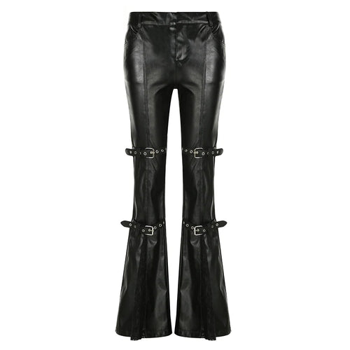 BIIKPIIK Sexy Lace Patchwork Leather Pants Gothic Belts Skinny PU