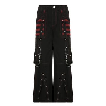 Black Unisex Goth Dark Y2k Punk Wide-Legged Grunge Cargo Pants Mall