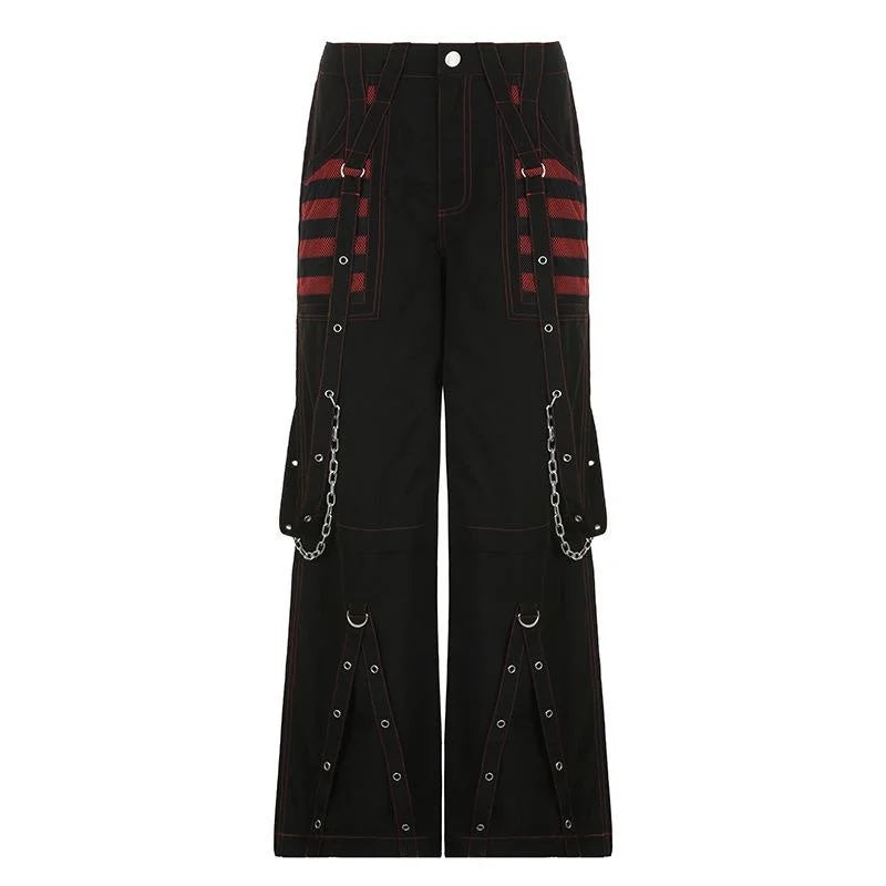 Black Unisex Goth Dark Y2k Punk Wide-Legged Grunge Cargo Pants Mall