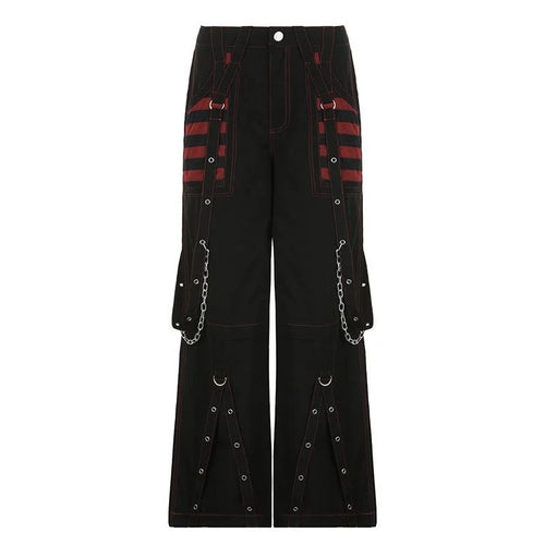Black Unisex Goth Dark Y2k Punk Wide-Legged Grunge Cargo Pants Mall