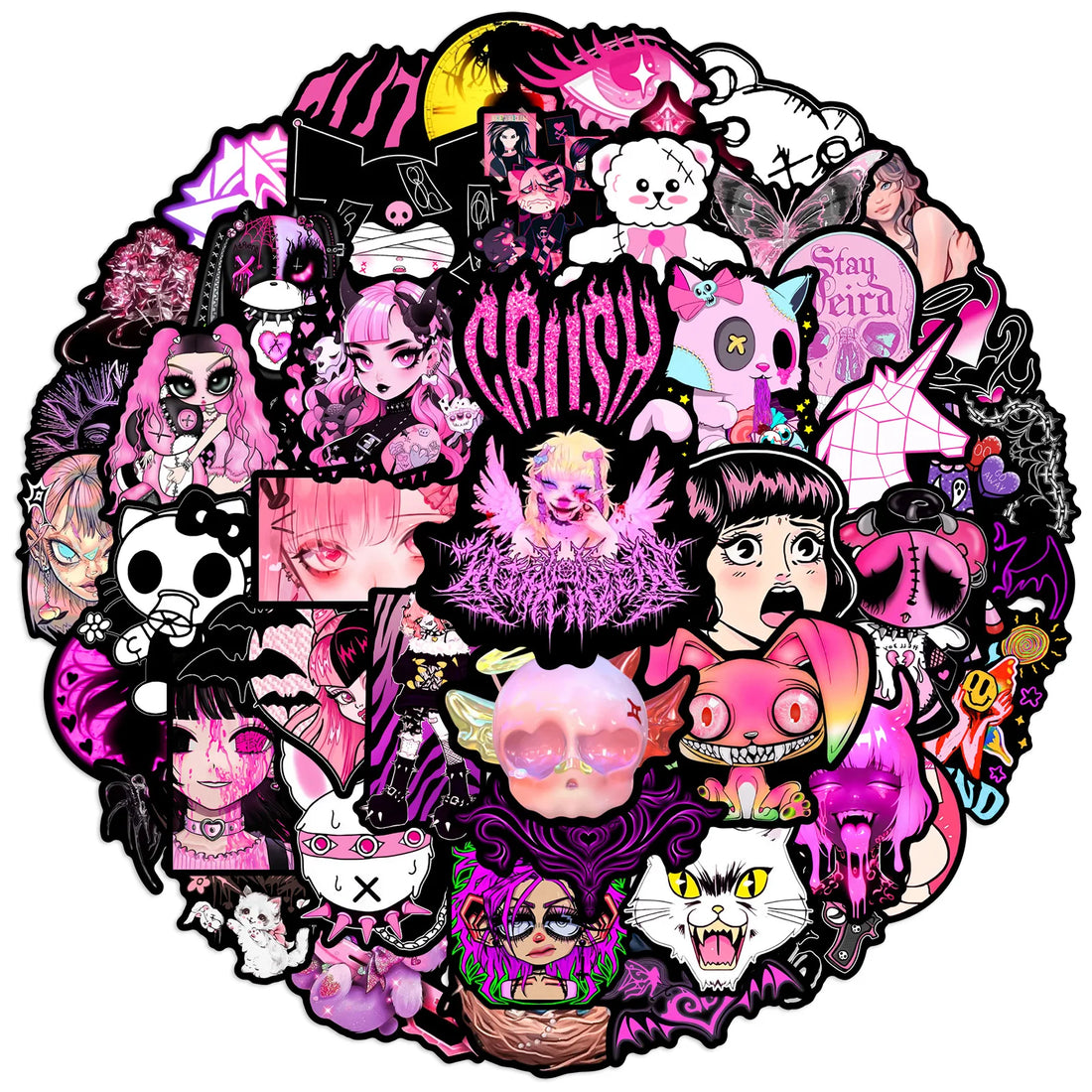 50PCS Pink Gothic Cool Girl Cartoon Graffiti Stickers DIY Phone Guitar