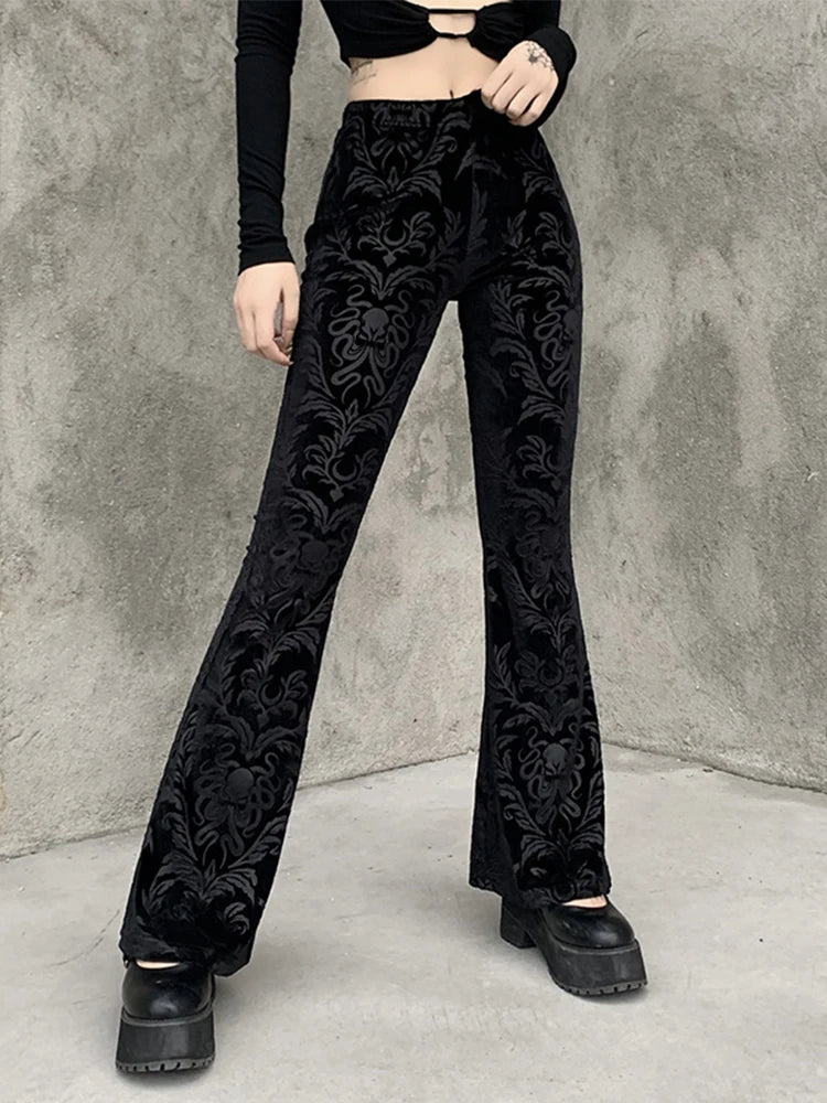 AltGoth Vintage Dark Gothic Velevt Pants Women Streetwear Harajuku