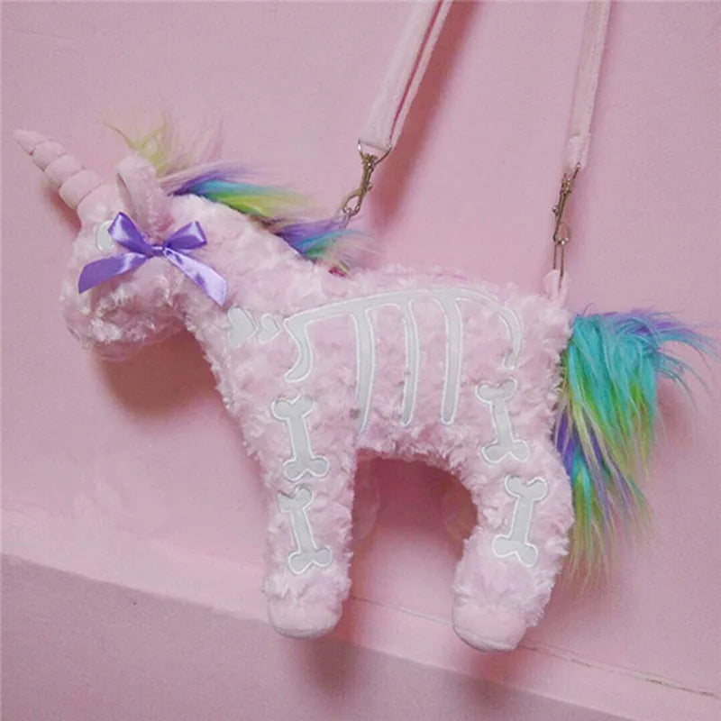 Dark Punk Unicorn Backpack Gothic Rock Pink Plush Flying Horse