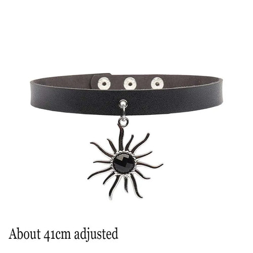 Woman Black Punk Choker Collar Necklace Sexy PU Leather Heart Lock Key