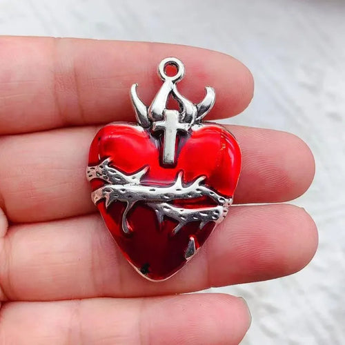10pcs Mixed Silver Plated Enamel New Gothic Style Sacred Heart Alloy