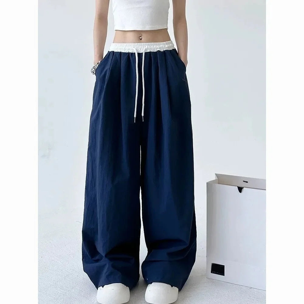High Street Women's Wide Leg Pants Drawstring Y2K Gothic Hip Hop