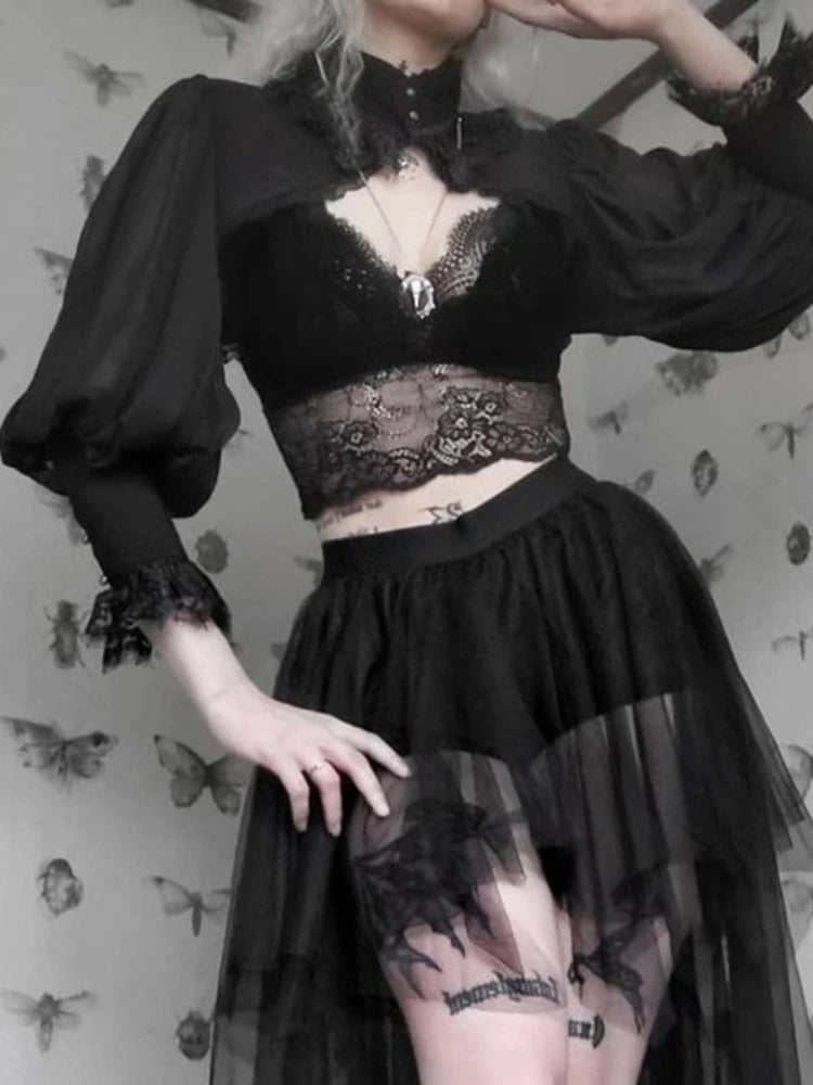 Gothic Lantern Sleeve Smock High Street Sexy Black Winter Long Sleeve