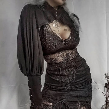 Gothic Lantern Sleeve Smock High Street Sexy Black Winter Long Sleeve