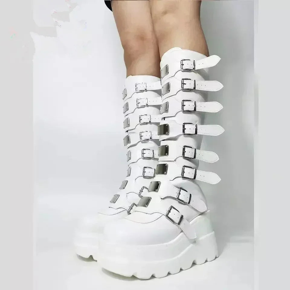 Long Boots Women Gothic Shoes Platform Knee High Boots Punk Black Sexy