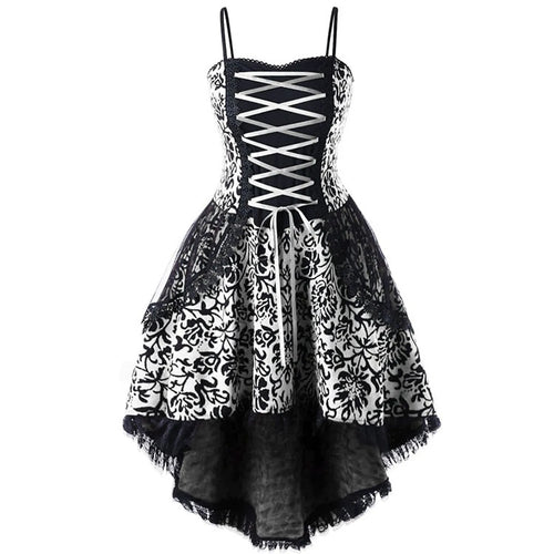 Gothic Lace Cami Dress For Women Vintage Lace Up Party  Sleeveless