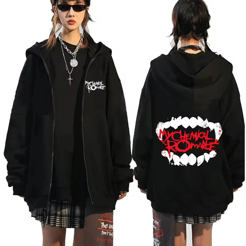 My Chemical Romance Letter Print Zip Up Jacket Hoodies Women Casual