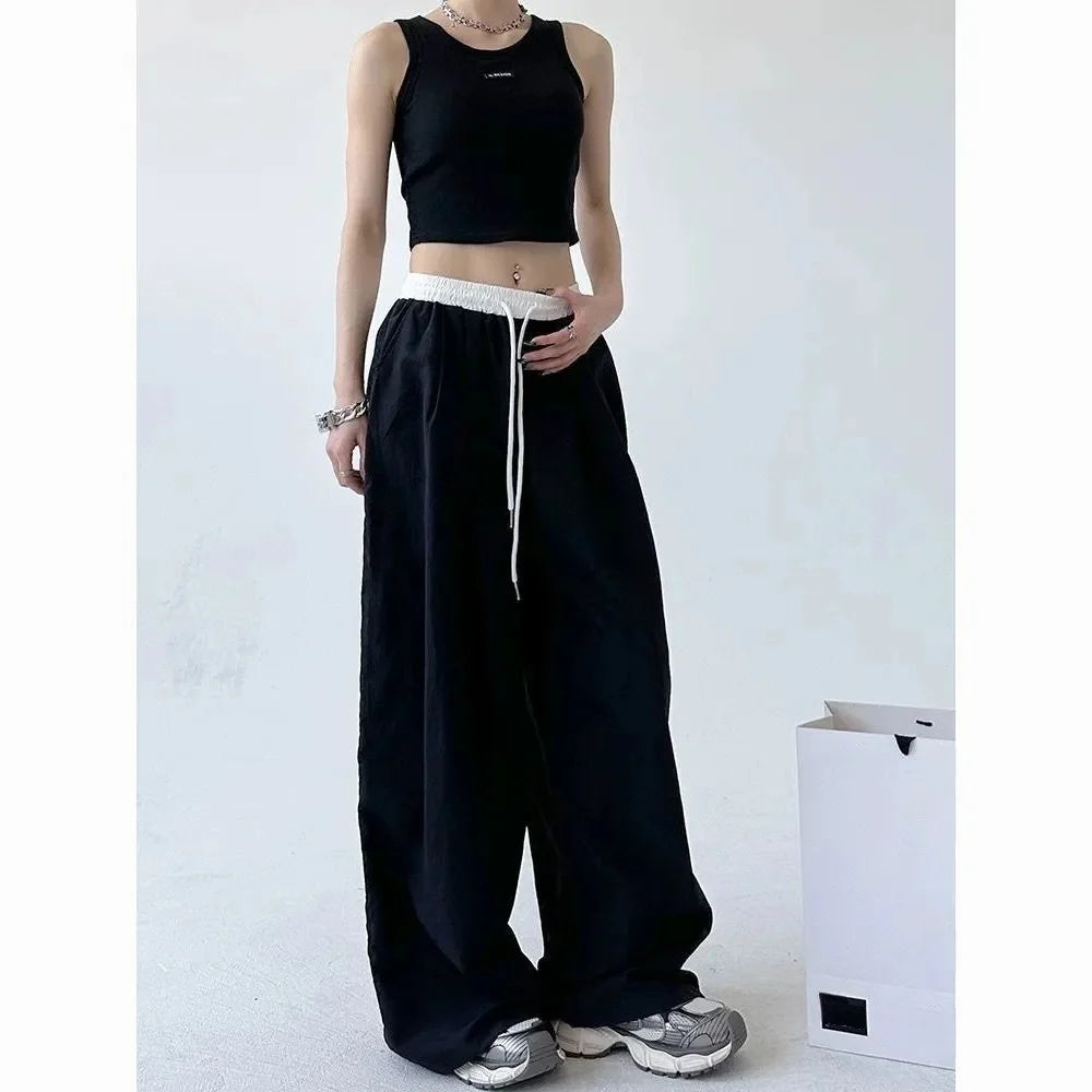High Street Women's Wide Leg Pants Drawstring Y2K Gothic Hip Hop