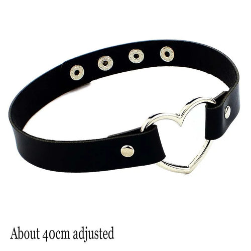 Woman Black Punk Choker Collar Necklace Sexy PU Leather Heart Lock Key