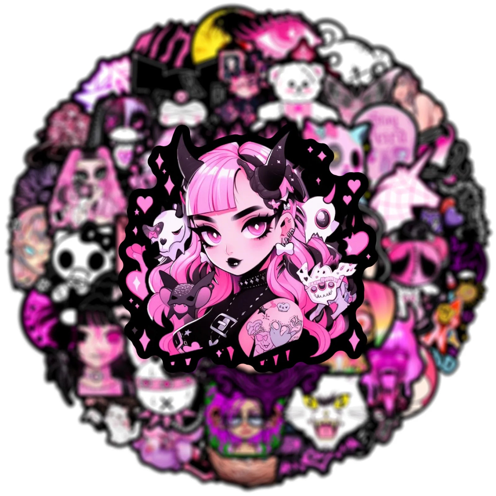 50PCS Pink Gothic Cool Girl Cartoon Graffiti Stickers DIY Phone Guitar