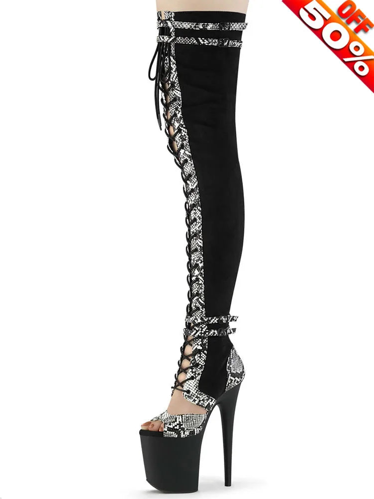20cm Gothic Red Women's Exotic Dancer Thin Heels Platform Boots