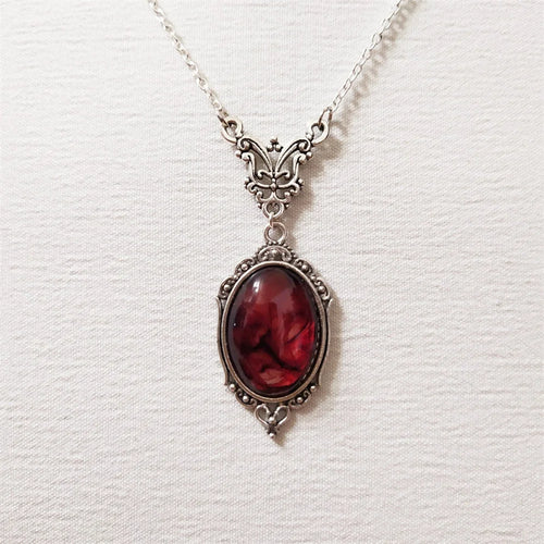 Gothic Blood Red Quartz Charm Necklace Oval Pendant Necklace For Women